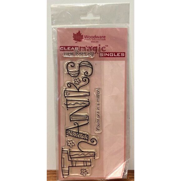 Woodware Clear Magic Singles Thanks Stamp set FRS307 Curly Thanks - Picture 1 of 3